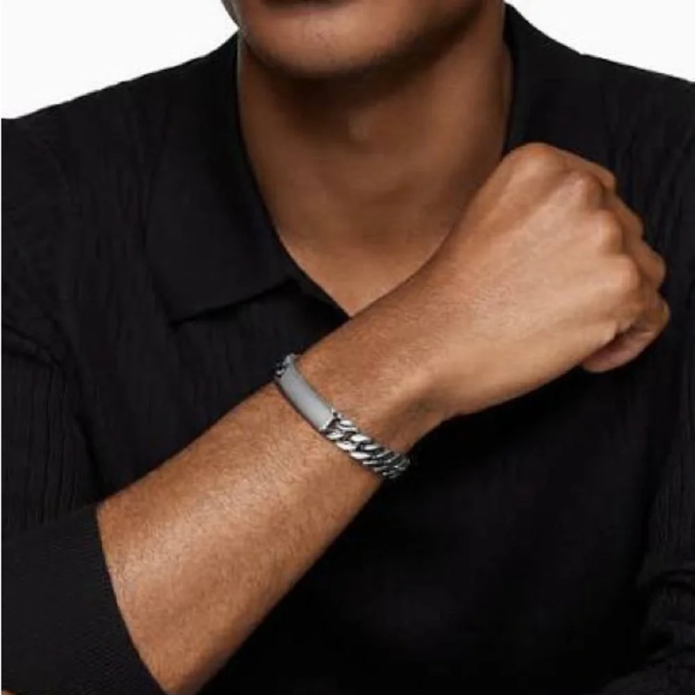 Silver Stainless Steel Curb Chain Bracelet - Men